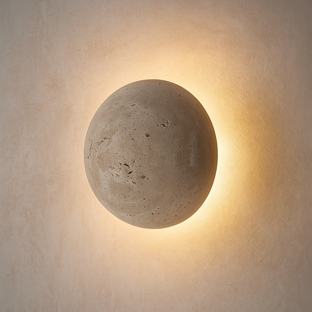 מנורת קיר טרוורטין עגולה – דגם Luna Stone