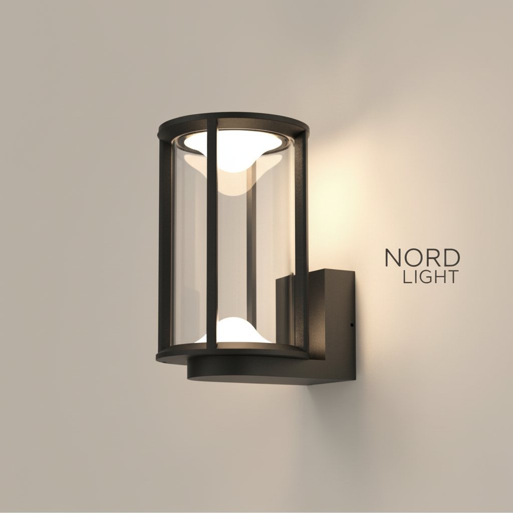 “גוף תאורה שחור IP54 לתלייה על קיר חוץ.”