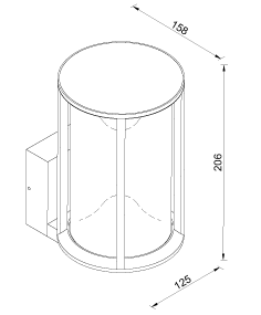 שרטוט מידות של גוף תאורה קיר חוץ VistaCurve IP54