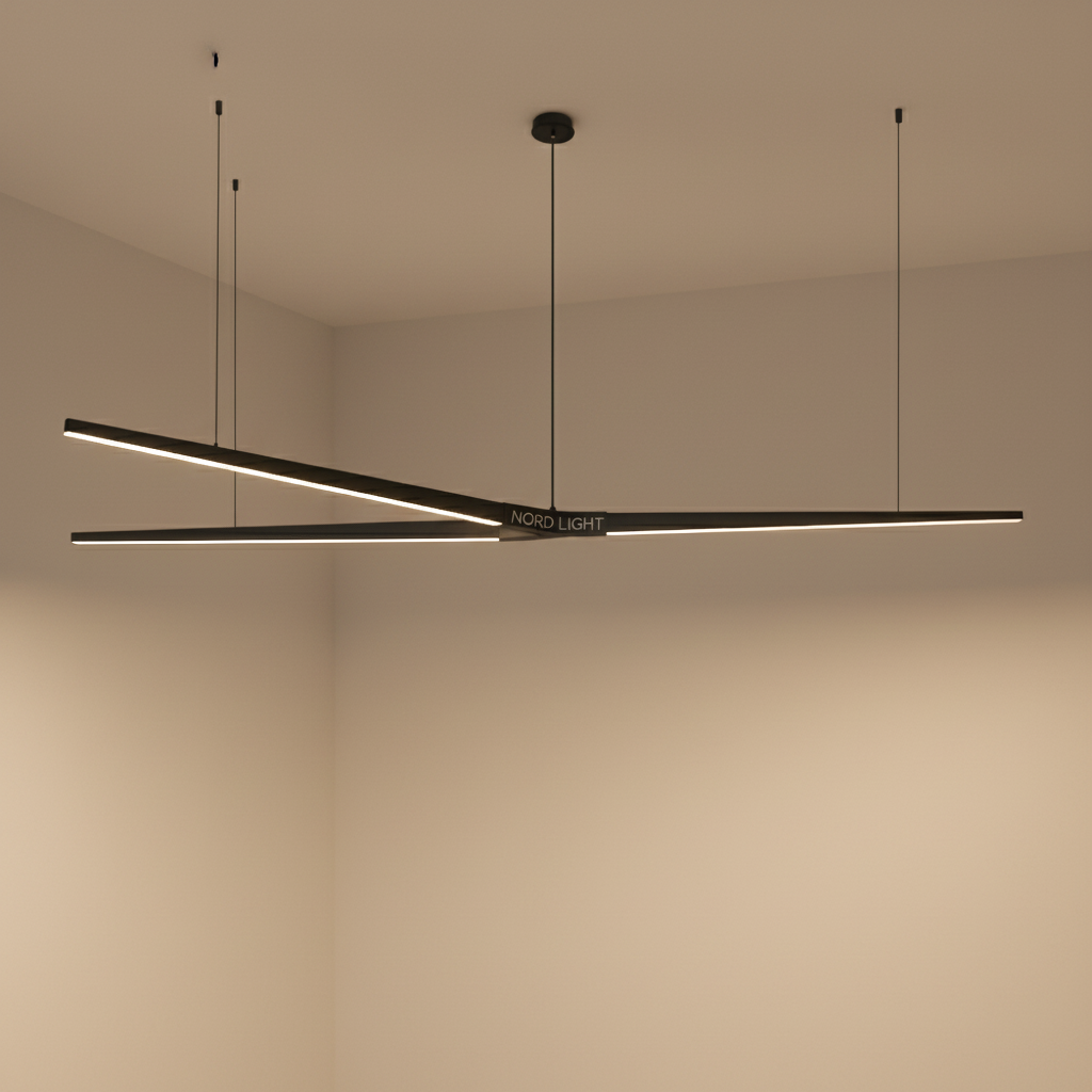 FAVORI LINEAR – מנורת תלייה אדריכלית LED | ישר או Y | 2 גדלים | שחור / חלודה