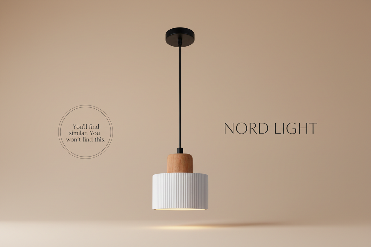 גוף תלייה NORDIC STONE – תאורה תלויה בשילוב עץ ובטון לבן