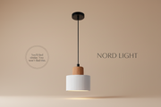 גוף תלייה NORDIC STONE – תאורה תלויה בשילוב עץ ובטון לבן