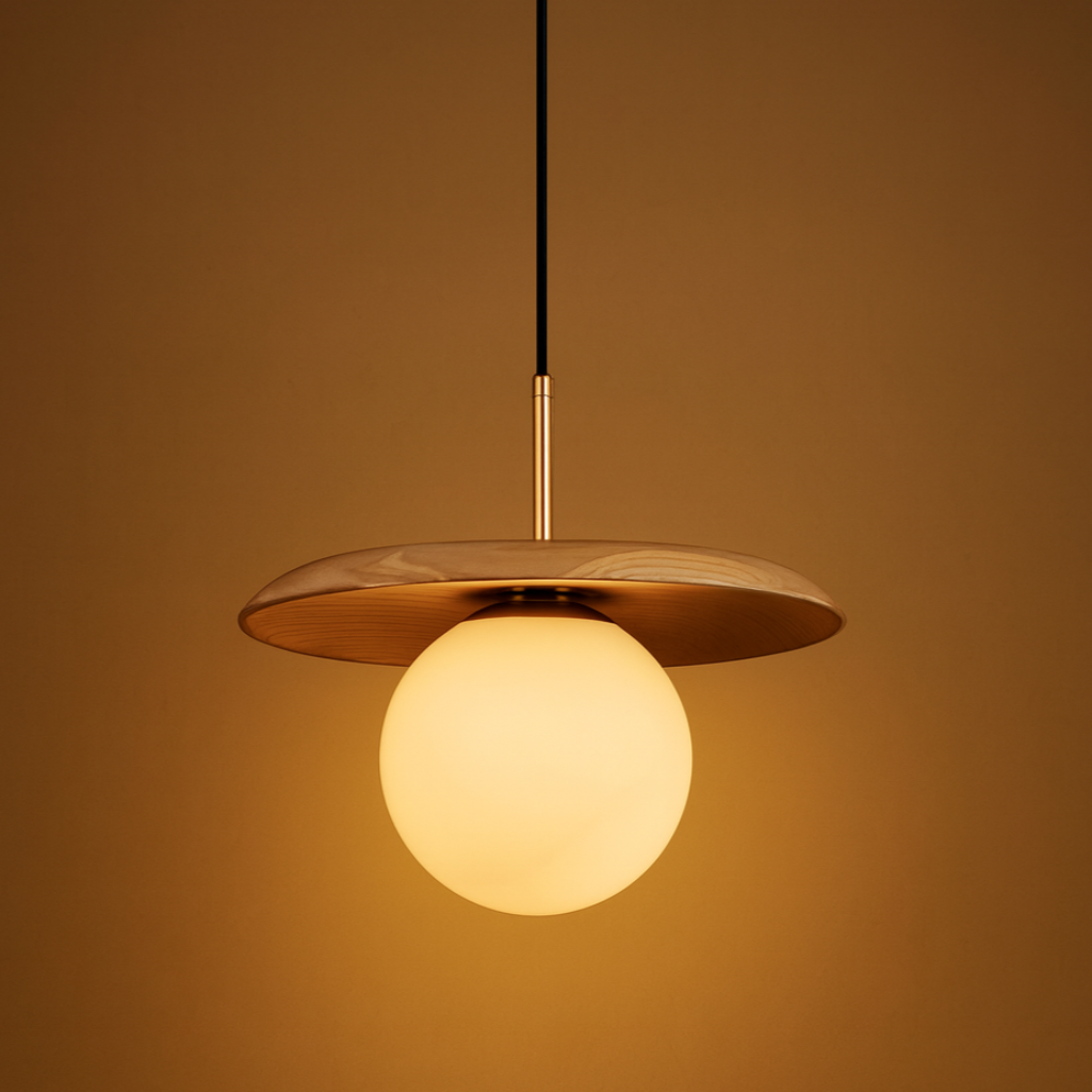 גוף תאורה תלוי "Aurora Globe" – זכוכית חלבית עם גימור פליז