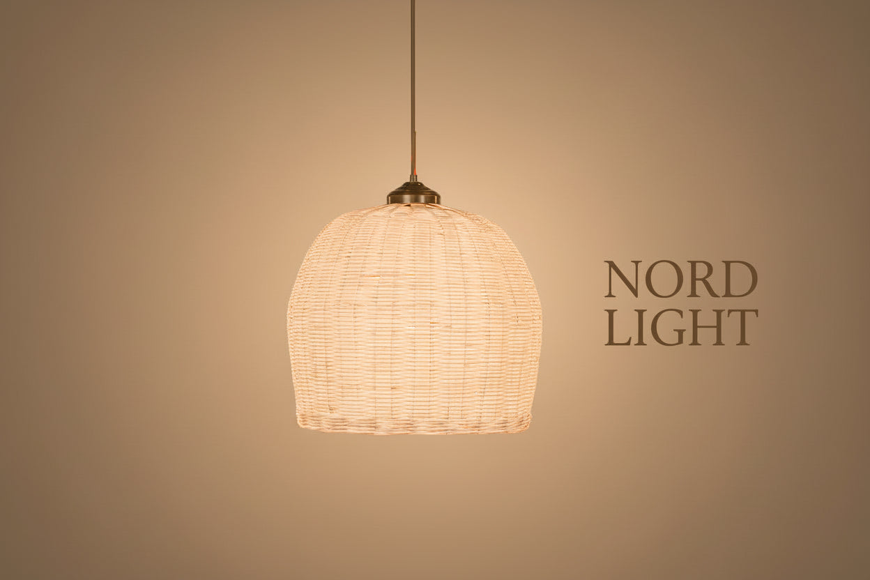 מנורת תלייה NATURA 45 – ראטן טבעי / לבן עם 3 בתי נורה