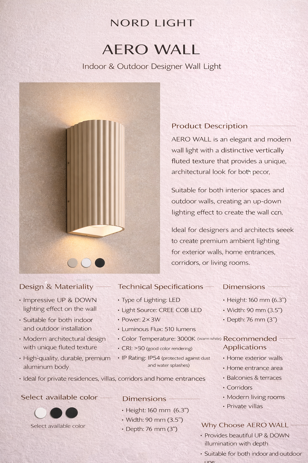 מנורת קיר AERO WALL – תאורת קיר מעוצבת פנים וחוץ