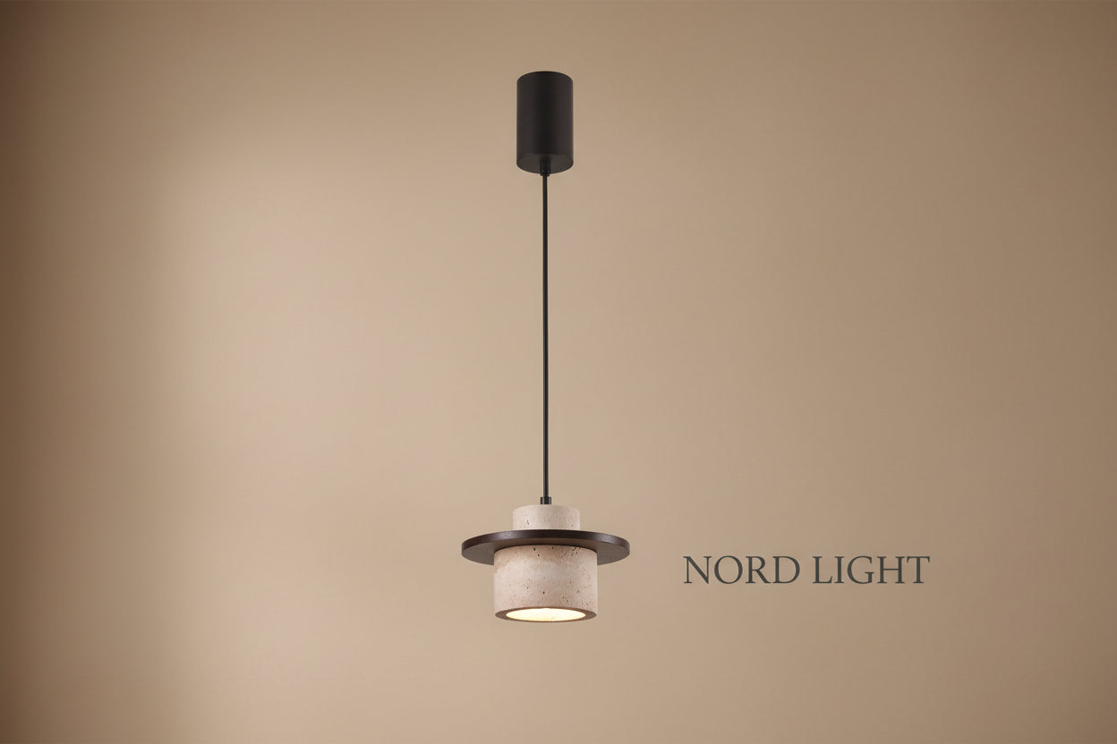 מנורת תלייה NORD TRAVERTINE WOOD 5447 – עץ טבעי ואבן טרוונטין מקורית
