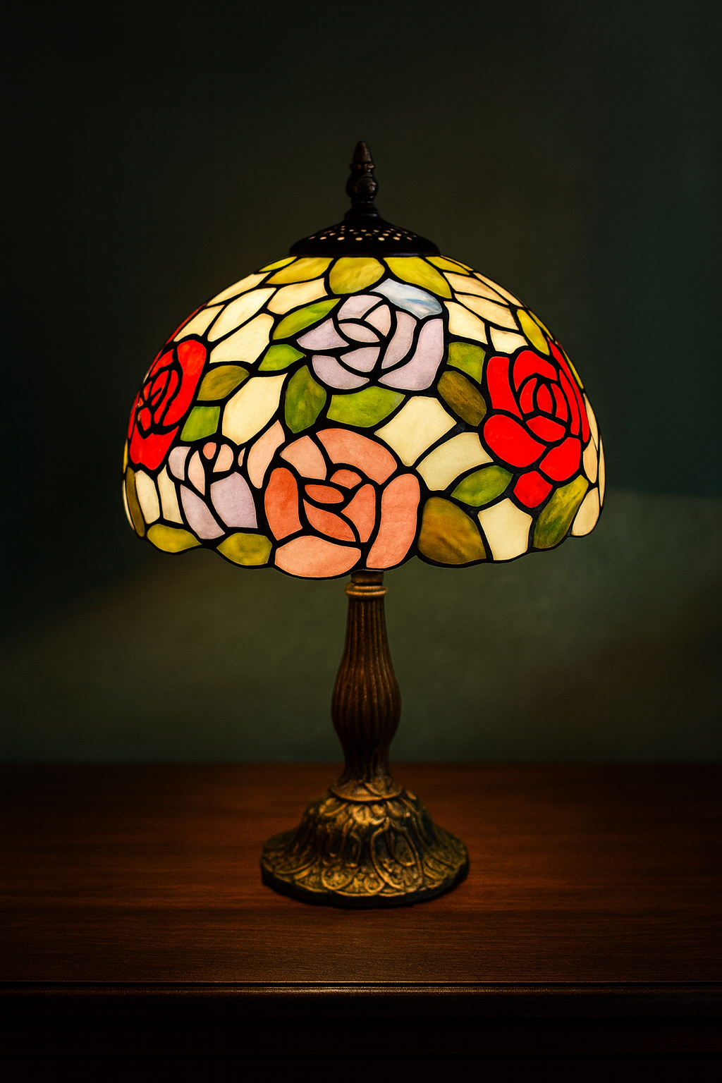 מנורת טיפאני ויטראז’ דגם פרחים – אור מלא חיים ויופי נצחי