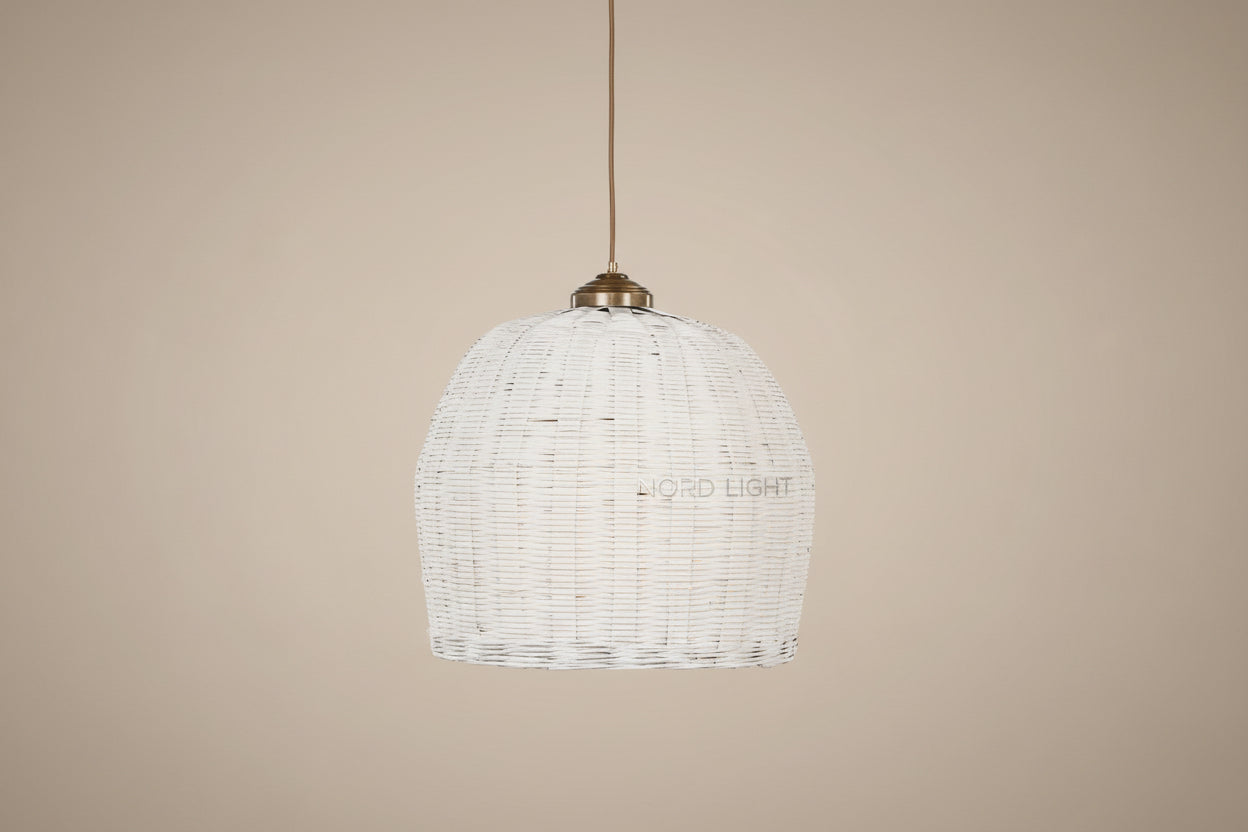 מנורת תלייה NATURA 45 – ראטן טבעי / לבן עם 3 בתי נורה