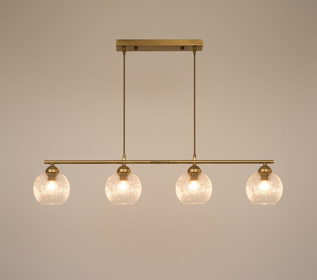 Linea Vintage – תליית פליז 4 קנים עם זכוכית פסים