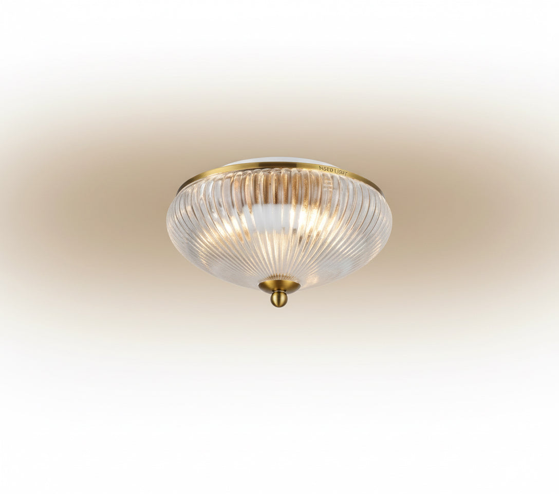 פלפון Aurex 510 בצבע זהב עם זכוכית מחורצת – גוף תאורה צמוד תקרה בסגנון וינטג