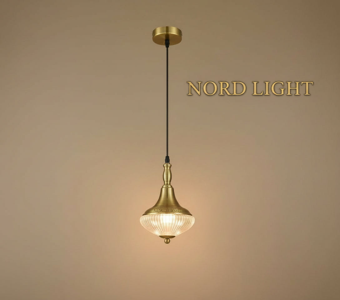 Aurex 510 Pendant L גוף תאורה תלוי גדול בזהב עם זכוכית מחורצת
