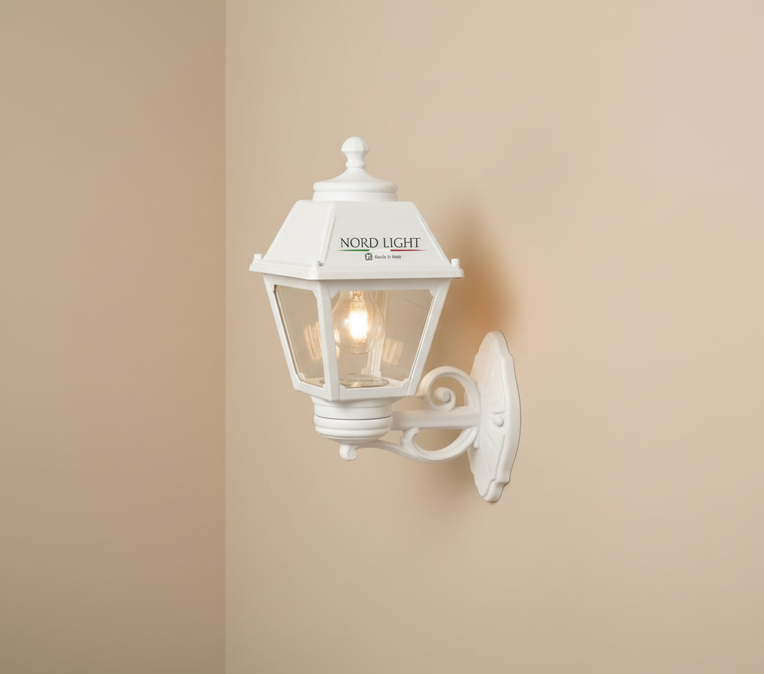 POMOGALI Classic 821 מנורת קיר גינה איטלקית לבן – תאורת חוץ עמידה E27 IP55
