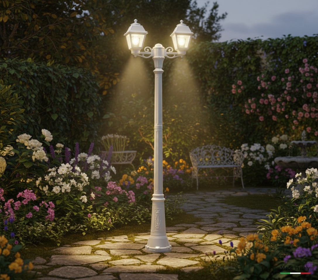 POMOGALI Classic 900 | עמוד גינה איטלקי כפול / משולש – שחור / לבן