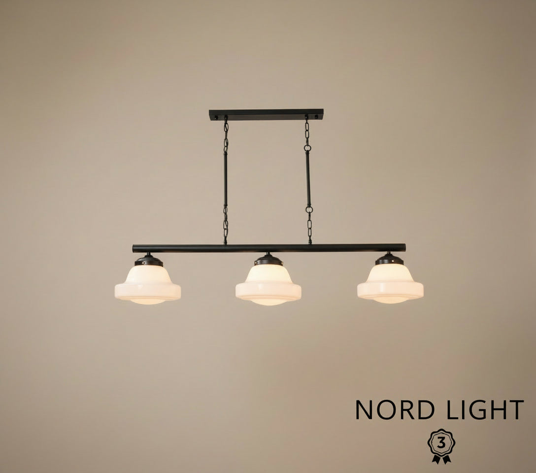 Aurelia Retro Bar 310 – גוף תאורה תלוי שלישייה בסגנון רטרו מודרני, זכוכית חלבית, צבע שחור או פליז
