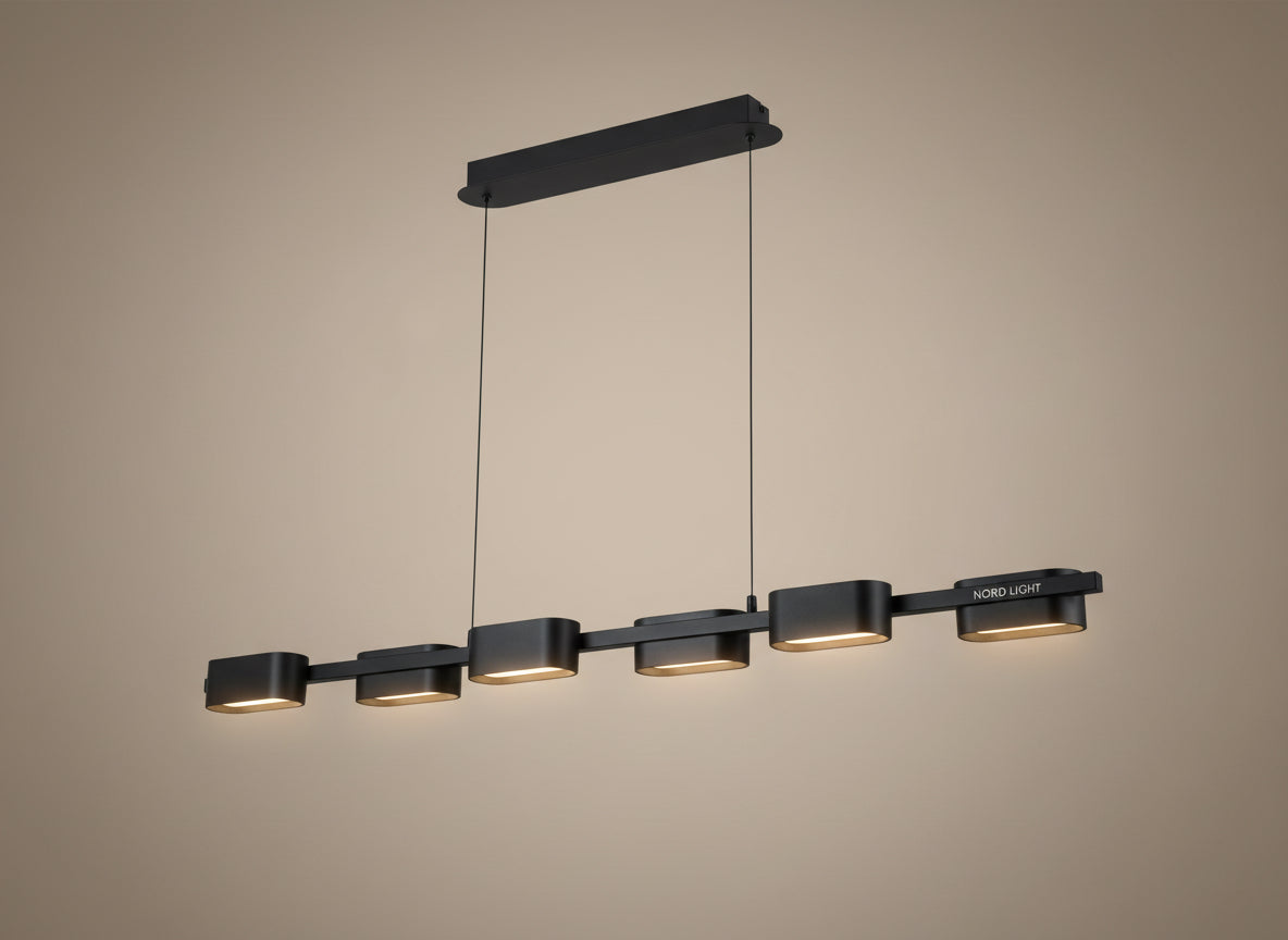 DOJAU DIM X6 – מנורת תלייה ליניארית דימר חכם 48W | שחור/ שחור ופליז