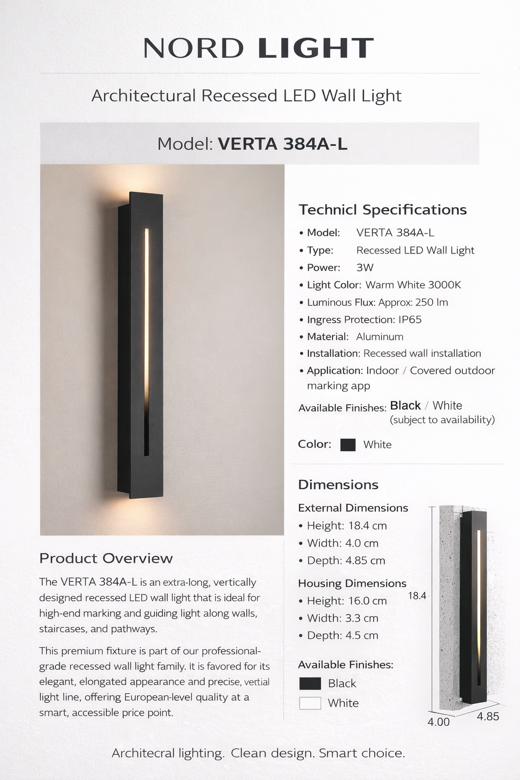 שקוע קיר LED דגם VERTA 384A ip65