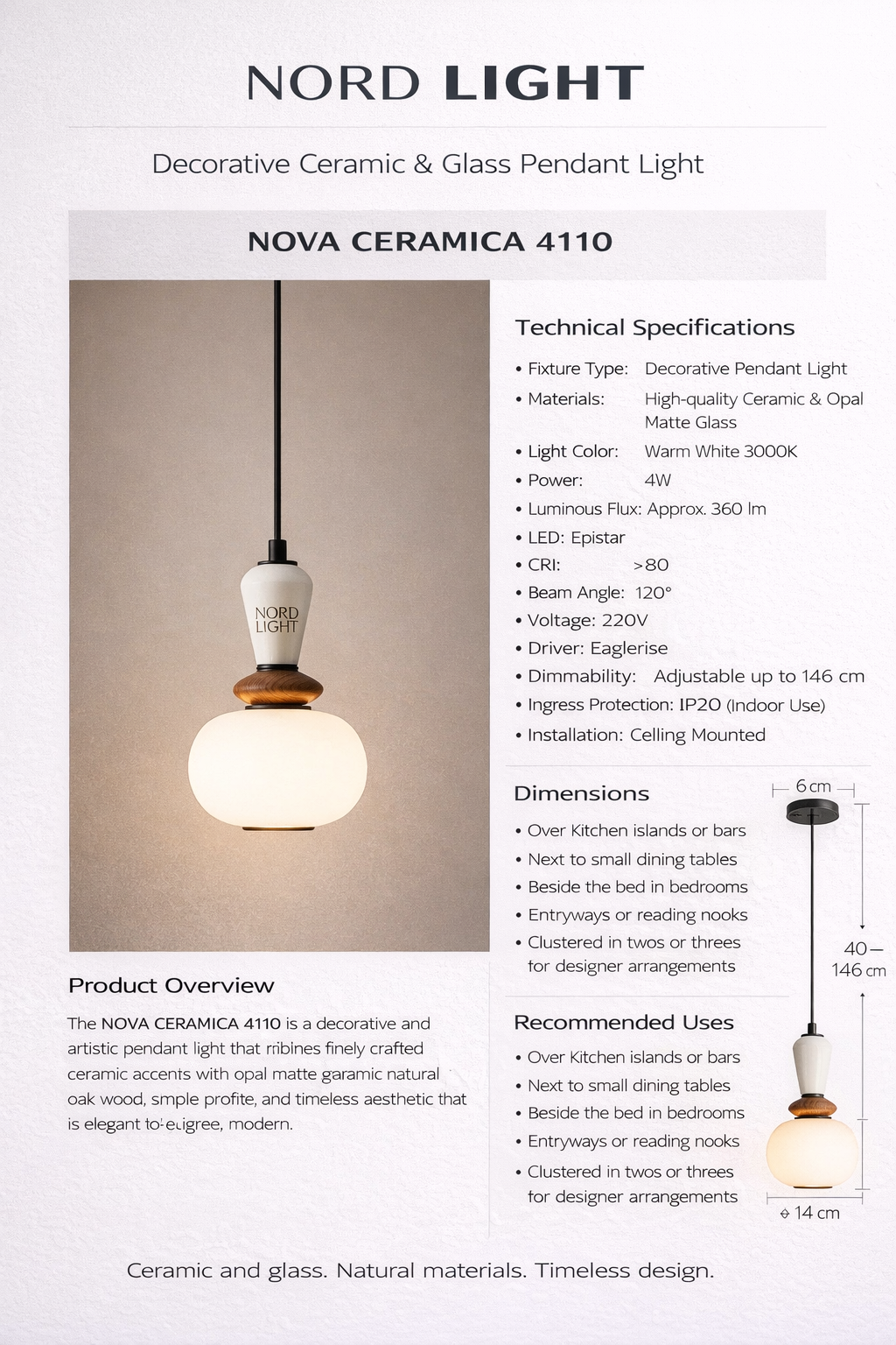 מנורת תלייה דקורטיבית NOVA CERAMICA 4110