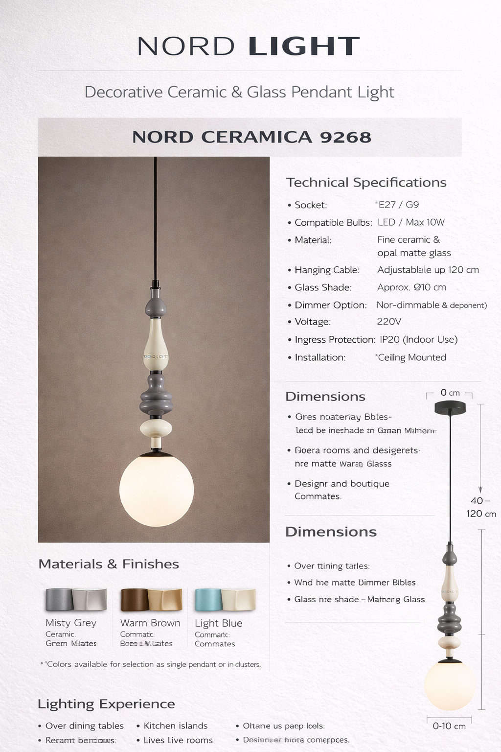 NORD CERAMICA 9268
גוף תאורה תלוי דקורטיבי מקרמיקה וזכוכית