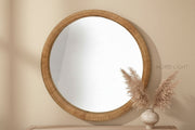 מראת קיר עגולה עם מסגרת ראטן טבעי – קוטר 60 / 76 ס”מ