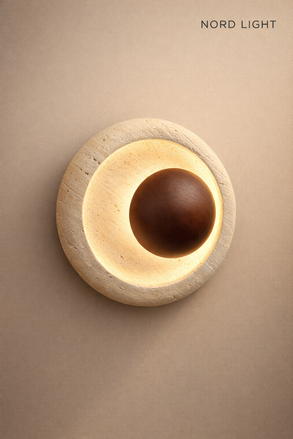 TRAVERTINO 332 – מנורת קיר אבן טרוונטין בשילוב עץ