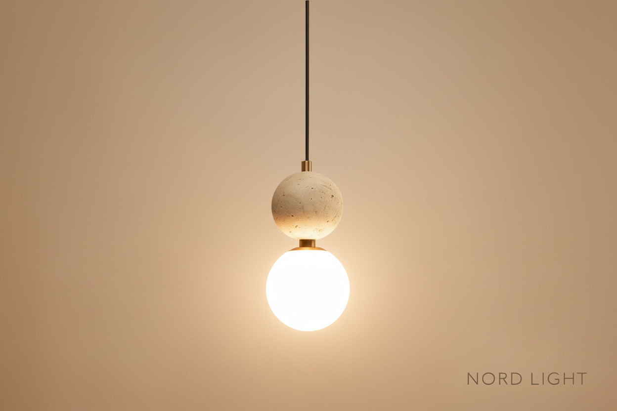 NORD ORA – מנורת תלייה פיסולית מאבן טרוונטין / בטון אדריכלי