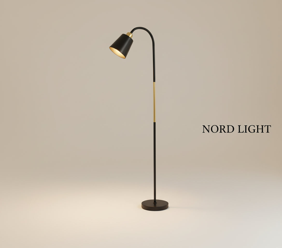 מנורת רצפה דקה שחורה עם נגיעת זהב – דגם לינארה