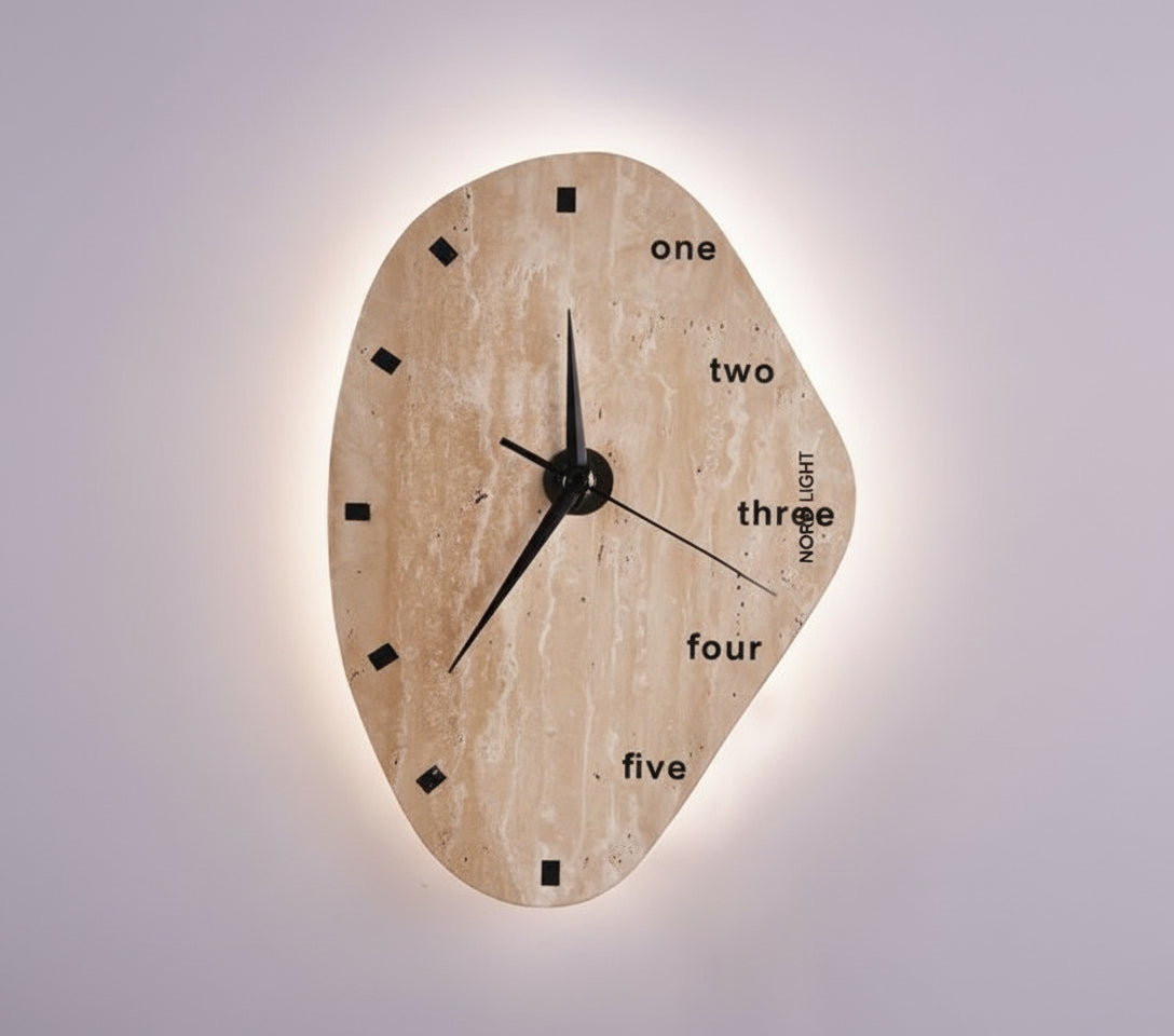 שעון קיר מעוצב עם תאורת לד אחורית – דגם טרה לייט