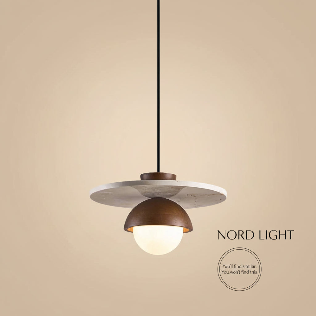 מנורת תלייה עץ ואבן טרוונטין G9 – WT300