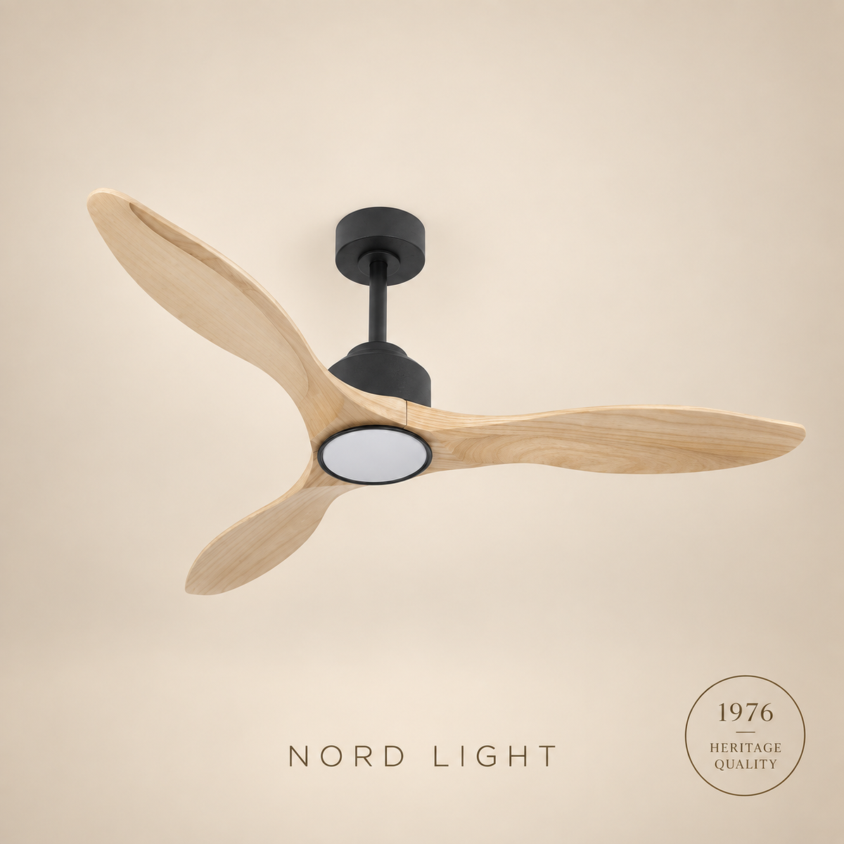 מאוורר תלוי DC 35W PALMA - גימור שחור  - כנפיים עץ טבעי — FAN CLUB | NORD LIGHT