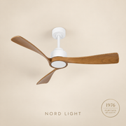 מאוורר תלוי  DC 35W LEVANTE - גימור לבן   - כנפיים עץ אגוז — FAN CLUB | NORD LIGHT