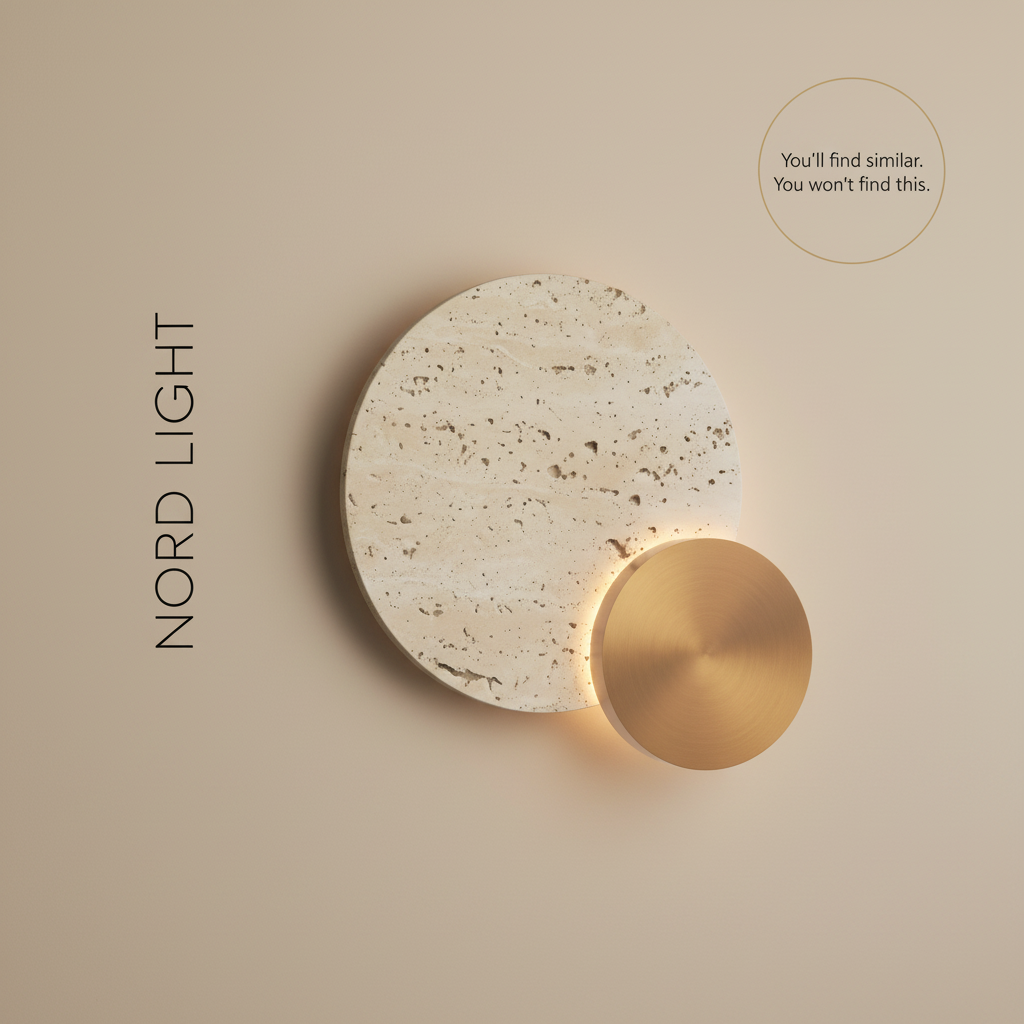 מנורת קיר בראס ואבן טרוונטין טבעית LED 3000K – עיצוב פיסולי יוקרתי