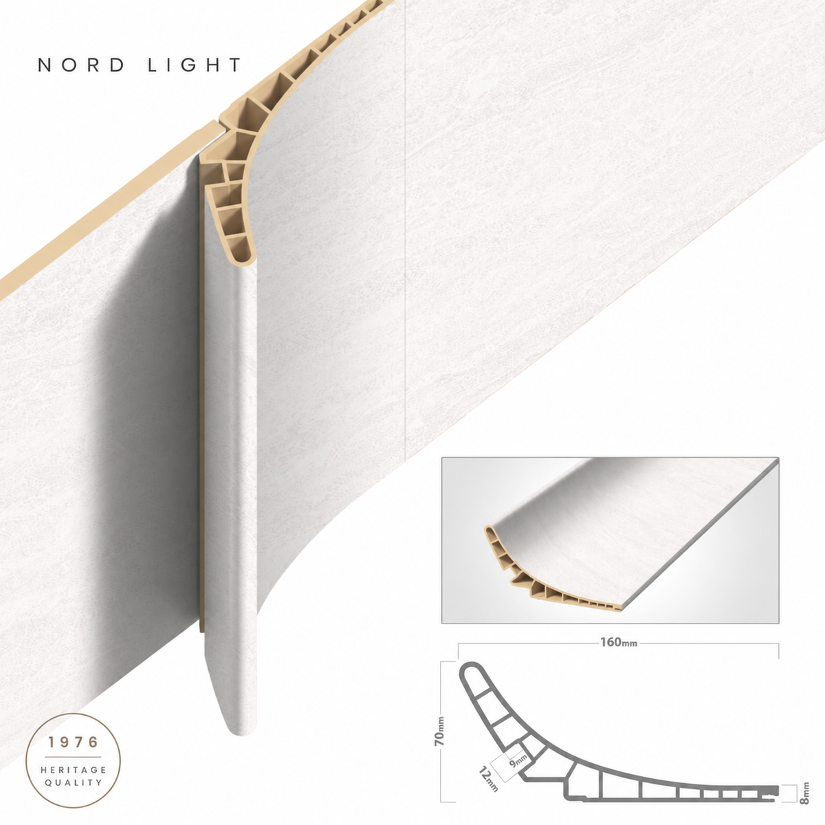 AVORIO H19 – פרופיל קמור בגוון טרוורטין מולבן | NORD LIGHT