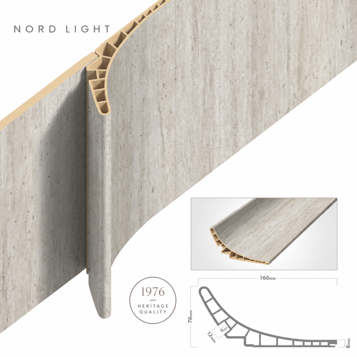 MINERA H11 – פרופיל קמור בגוון טרוורטין מינרלי | NORD LIGHT
