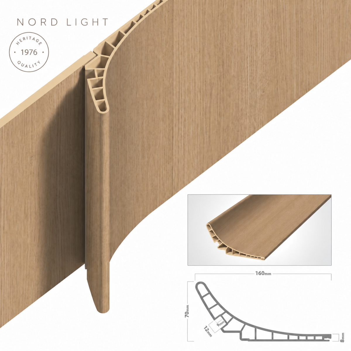 QUERCIA H07 – פרופיל קמור בגוון אלון טבעי | NORD LIGHT