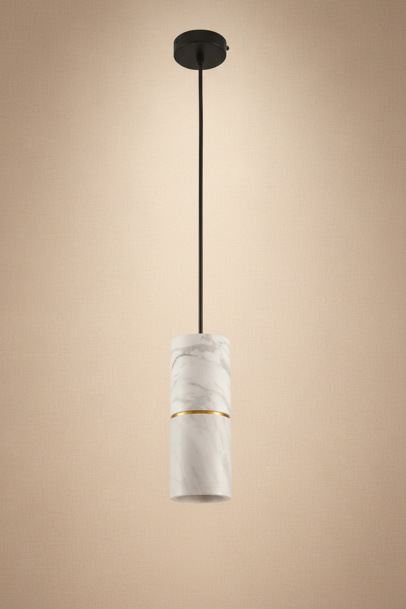 TUBE MARBLE 100 – מנורת תלייה גלילית בשיש לבן או שיש שחור | עיצוב אלגנטי